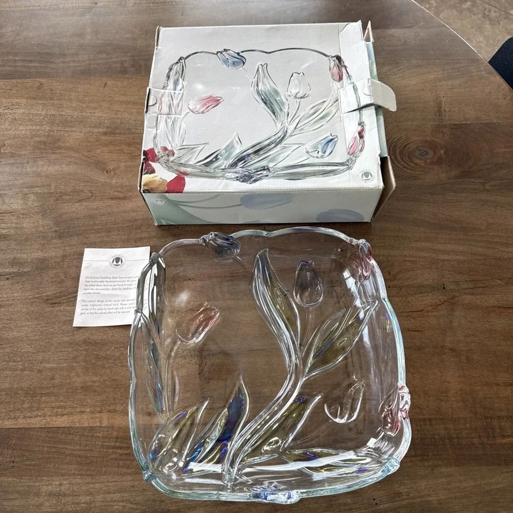 Mikasa Tivoli 3D Tulip Glass Serving Relish Dish 2 Compartments